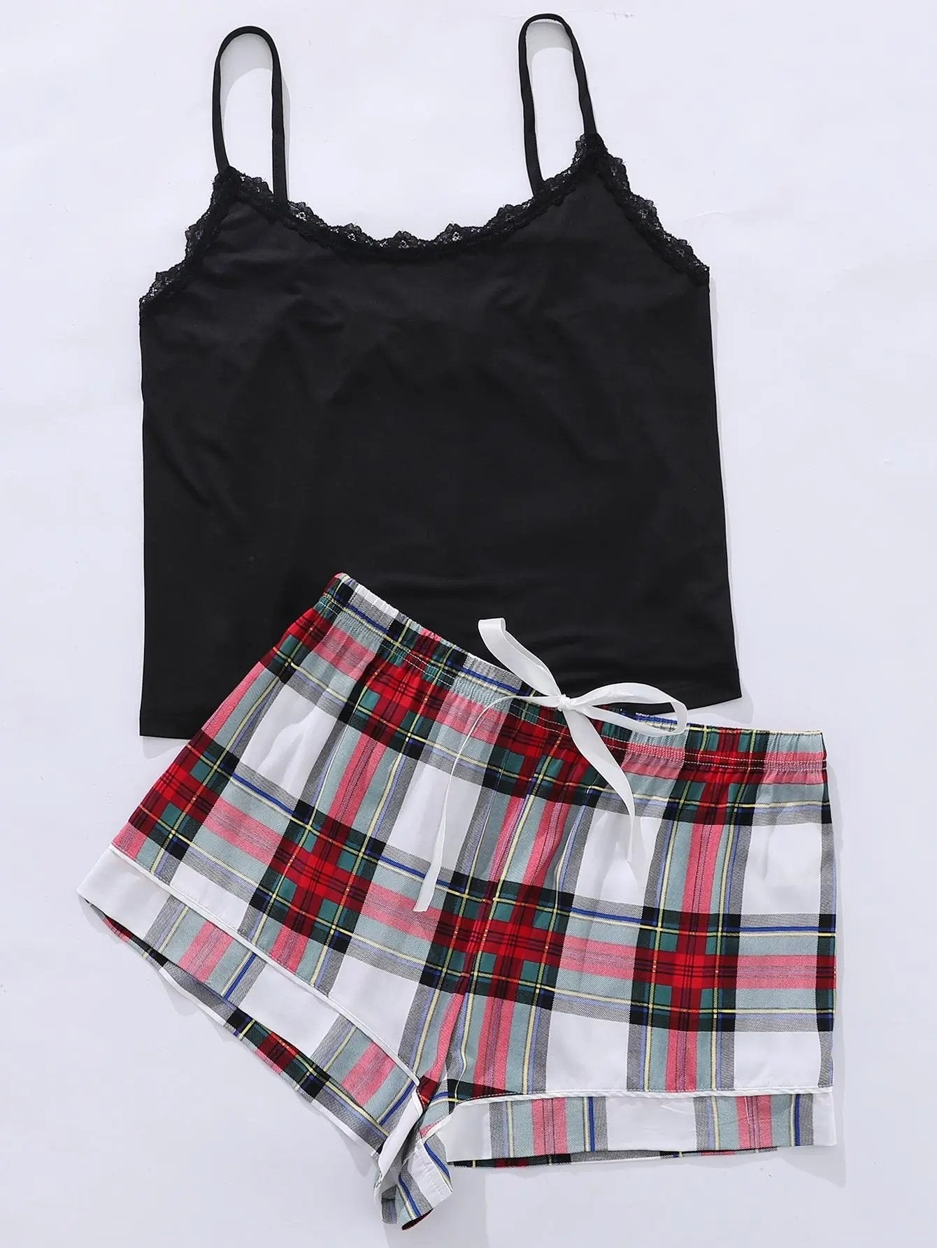 Plus Size Lace Cami and Printed Shorts Pajama Set