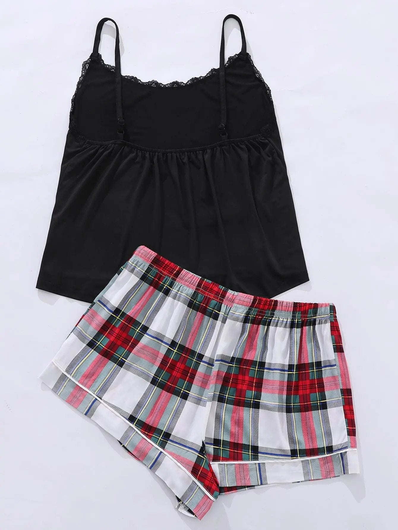 Plus Size Lace Cami and Printed Shorts Pajama Set