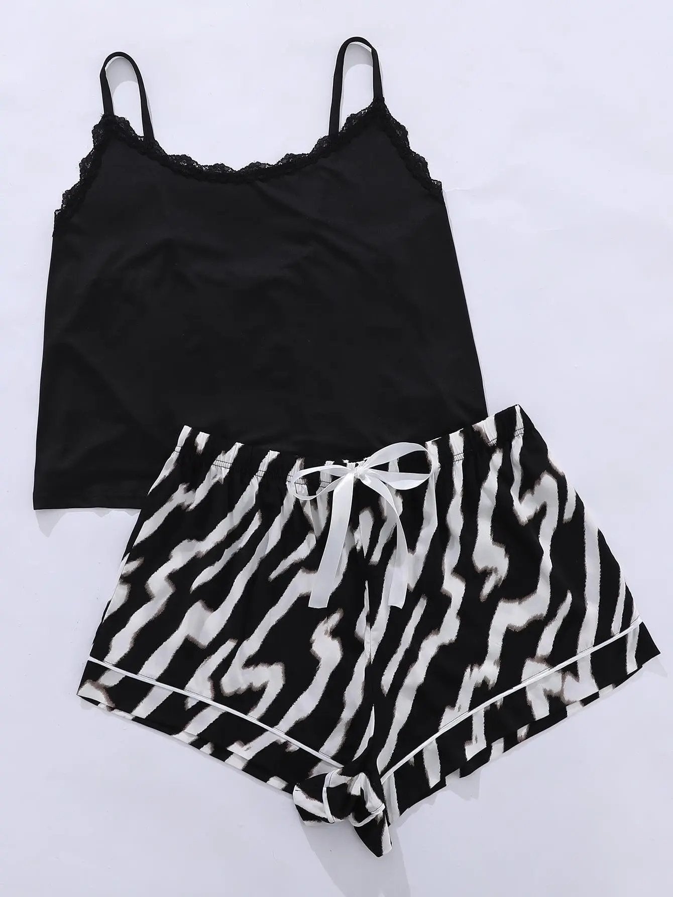 Plus Size Lace Cami and Printed Shorts Pajama Set