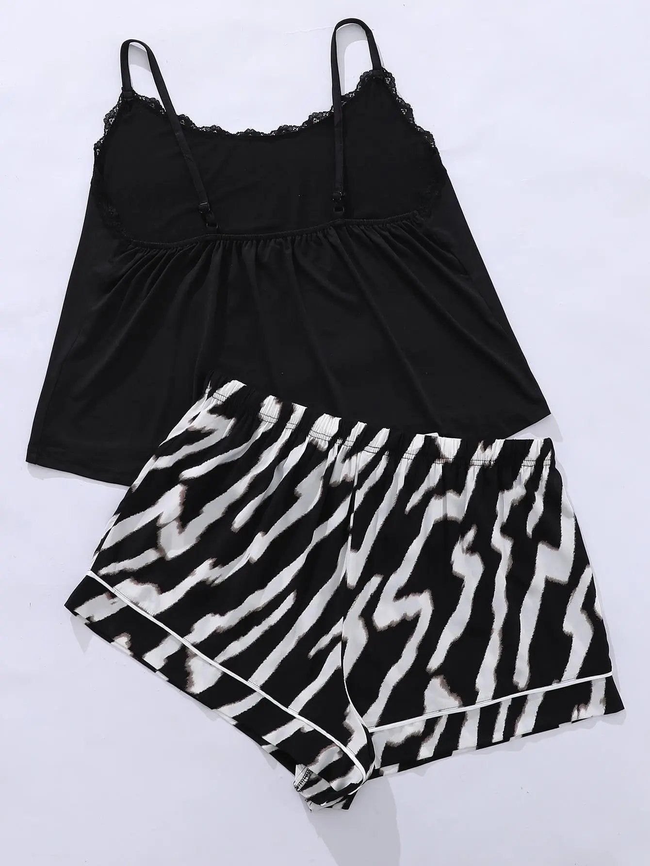 Plus Size Lace Cami and Printed Shorts Pajama Set