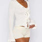Ruffled Tie Front Flare Sleeve Shirt