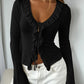 Ruffled Tie Front Flare Sleeve Shirt