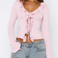 Ruffled Tie Front Flare Sleeve Shirt