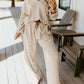 Stripe Collared Top and Drawstring Pant Set