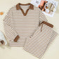 Stripe Collared Top and Drawstring Pant Set
