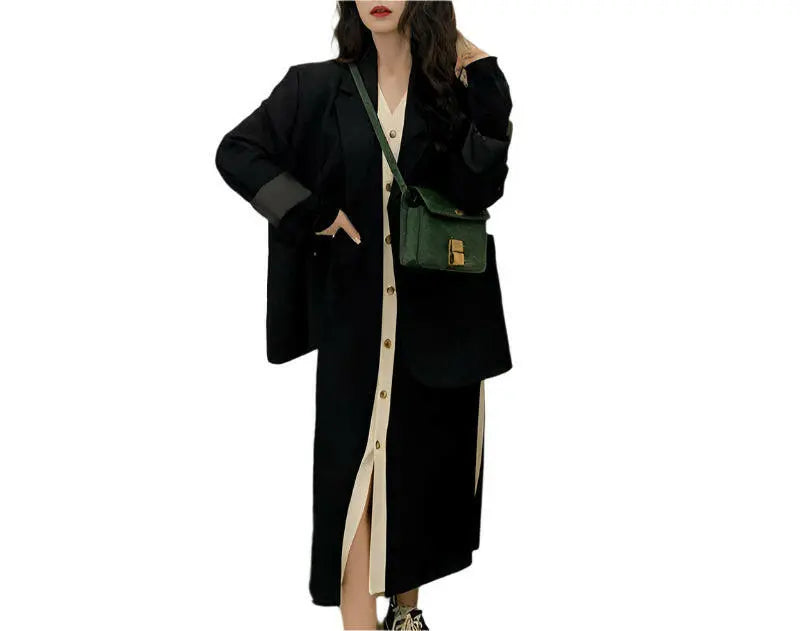Women's Black Long Cardigan Knitted Dress